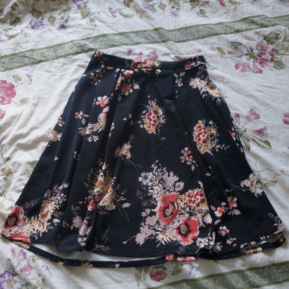 Faith and Joy Black Midi Floral Skirt